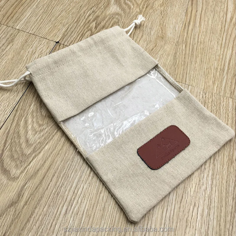 Jute Drawstring Pouch With Transparent Window For Dog Food