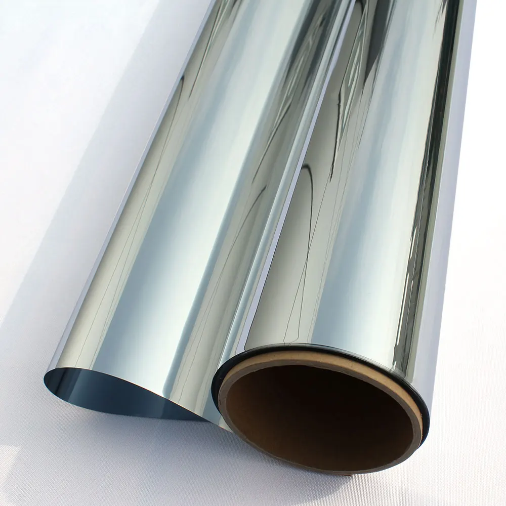 mirror reflective solar control window tint film roll silver metalized PET building film