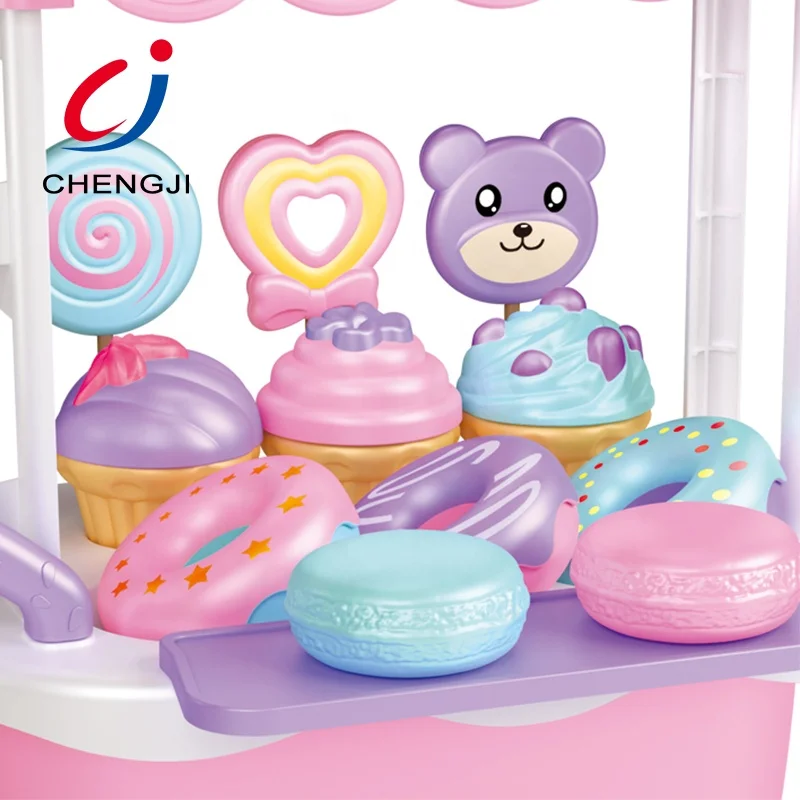 Kids Toy Ice Cream Dessert Truck Cart Toy Plastic Toys Ice Cream Candy Trolley Carts Pretend Play Set