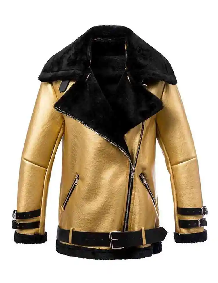 Women fashion new design long sleeves high quality zipper pockets fur pu leather jackets for winter