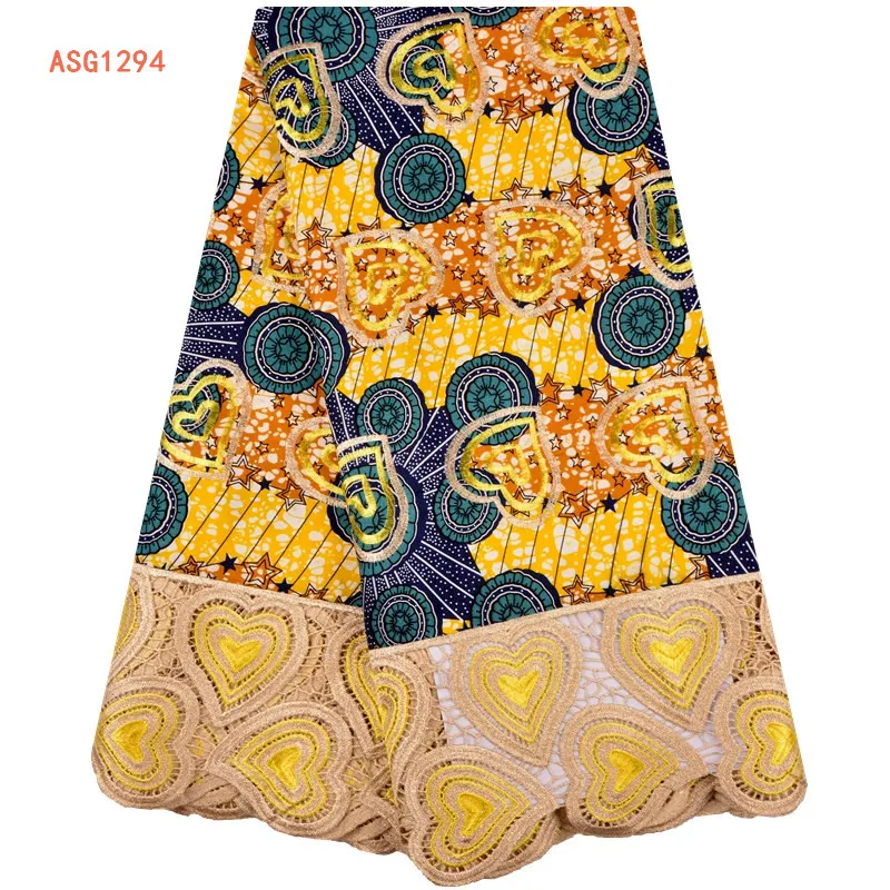 
African Wax Lace Fabric Hot Sale Latest Arrival Ankara Wax With Guipure Cord Lace Fabric For Nigerian Wedding Party Dress 