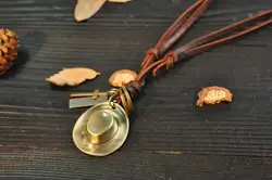 Fashion Hot Sale Cowboy Hat Retro Leather Rope Long Necklace Pendant Woman Man  Necklace