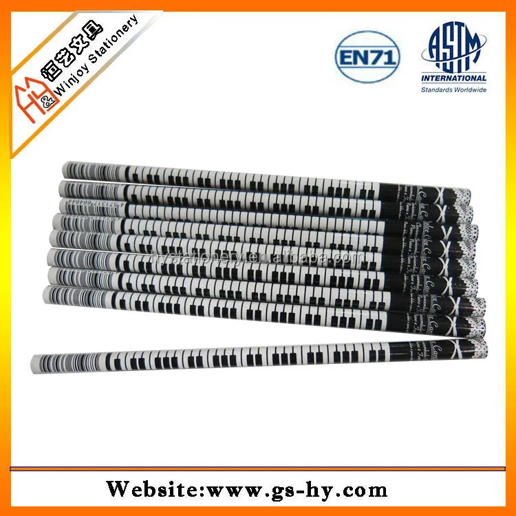 Wood music note piano keyboard pencil black and white colour school stationery for kids