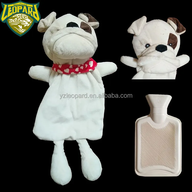 
Kids warm gift rubber hot water bottle and 3D cartoon bull dog plush toy cover 