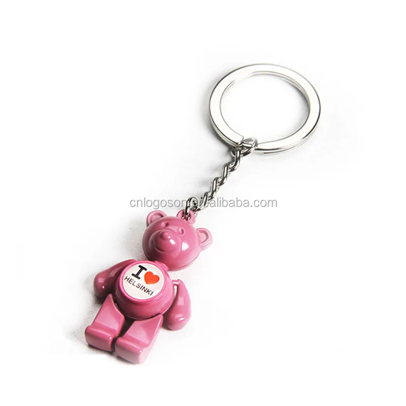High quality promotional gifts mini 3D metal key chain with custom logo jointed teddy bear keychains