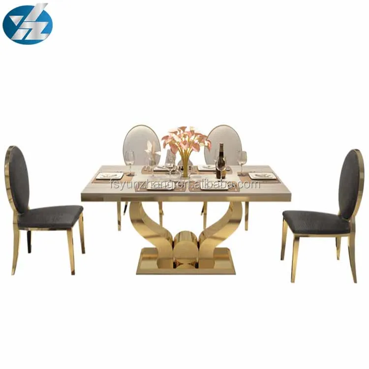 Cheap Square Paper Marble top Stainless Steel Frame Dining Table