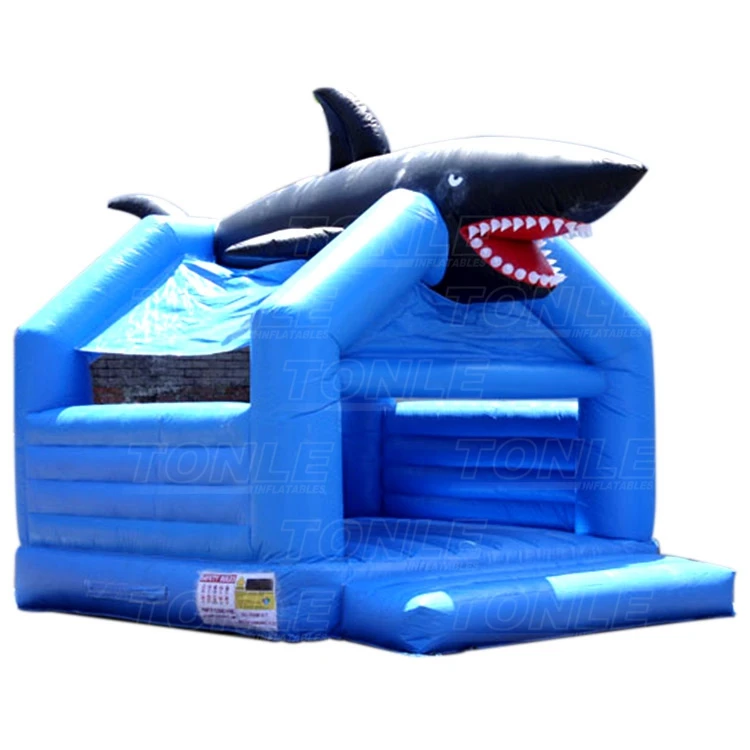 Giant 3d attack black inflatable shark bouncy castle,undersea themed jump castle for sale