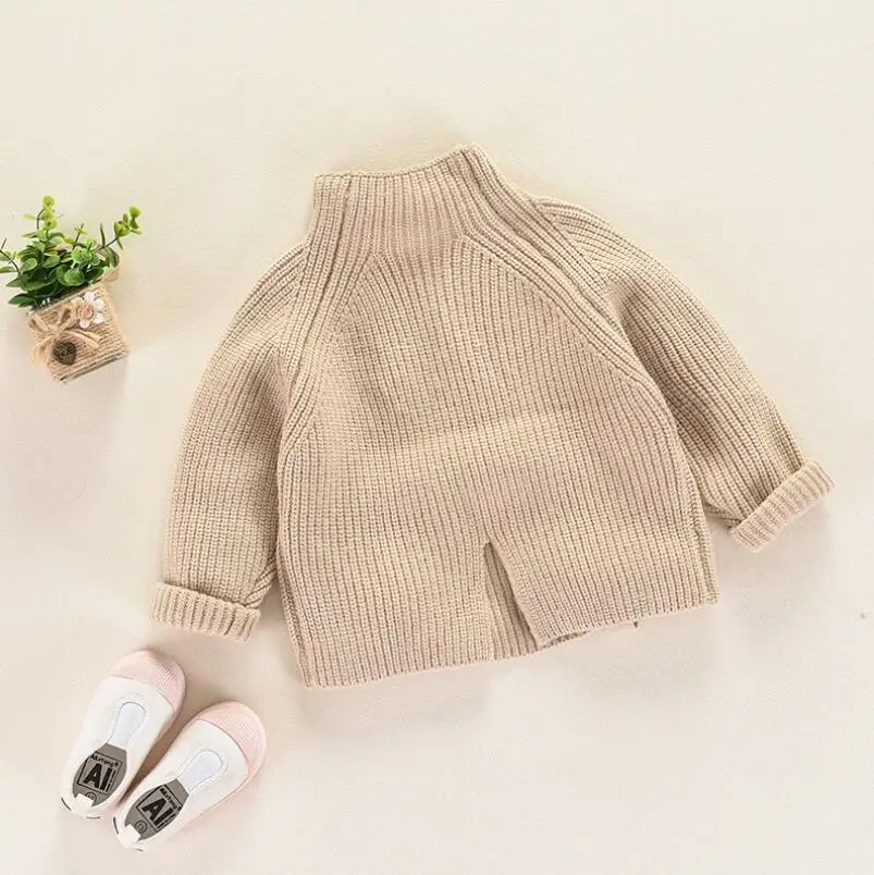 kids half turtleneck pure color long sleeve rib pattern cotton knitting pullover baby girl winter sweaters