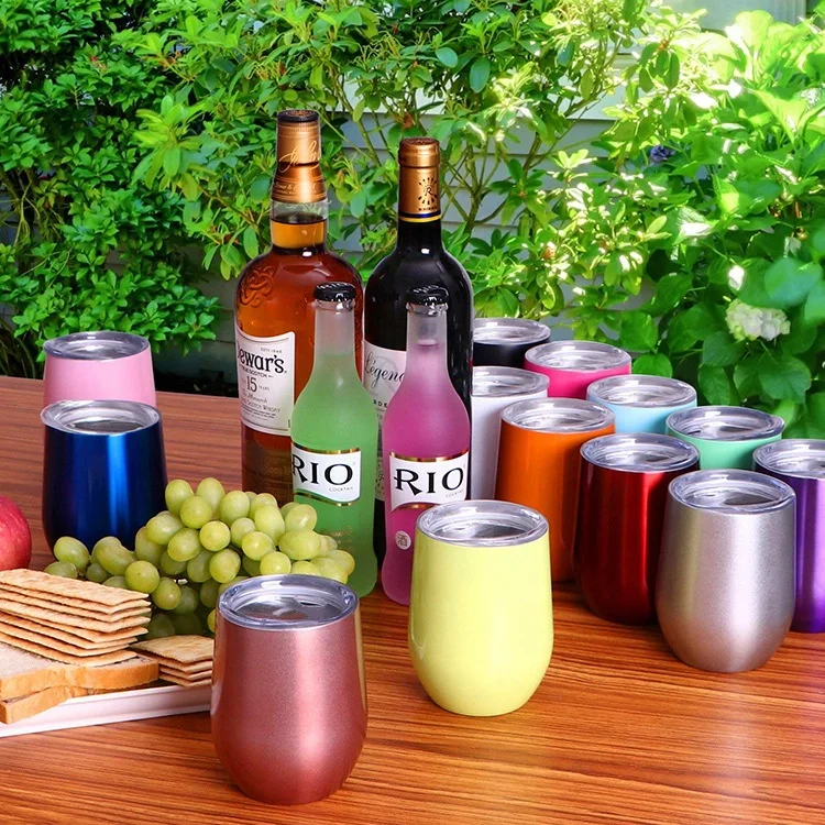 12oz Insulated Stemless Wine Tumbler Stainless Steel Wholesale, Christmas Gold Double Walled Travel Coffee Mug With Lid/Straw