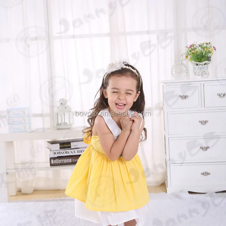 
Litter girls cute yellow dress lovely doll collar dress latest design boutique wholesale dress 