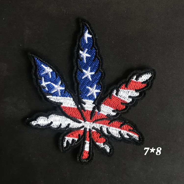 Embroidery Patches Wholesale In Stock DIY Garment Accessories Custom Patches Hemp Plant Leaf Weed Embroidered Patch for Applique