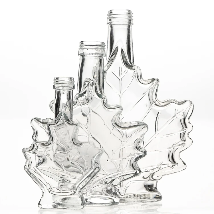 WIne Bottles Manufacturer 250ml 100ml 50ml Small Mini Maple Leaf Shaped Clear Glass Spirit Bottle