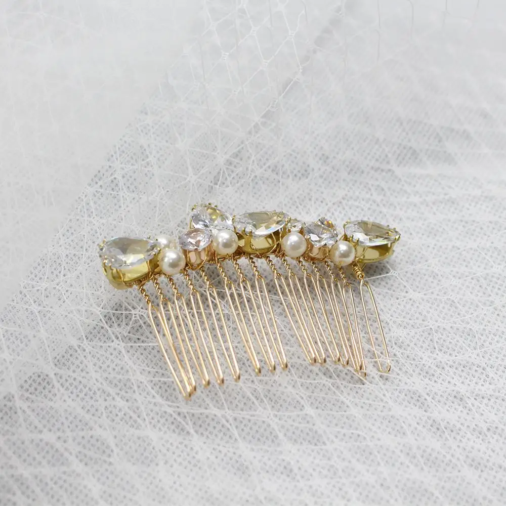 XL021 Korean crystal gold bridal hair comb wedding rhinestone wedding hair comb fashion pearl hair comb