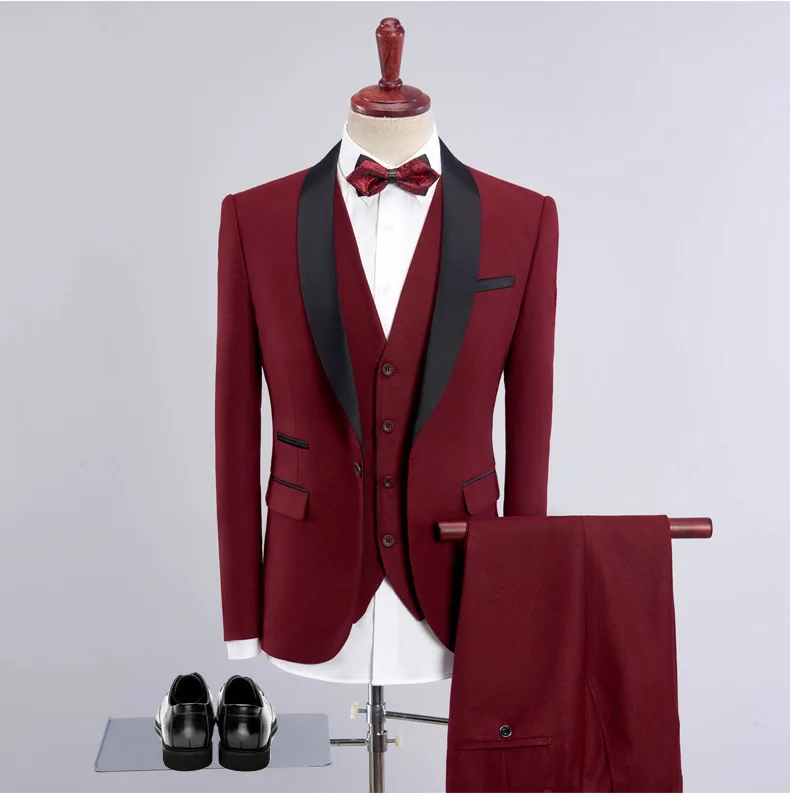 
Elegant One Button 3 Pieces Wedding Suits Groom Tuxedos Men Suit 