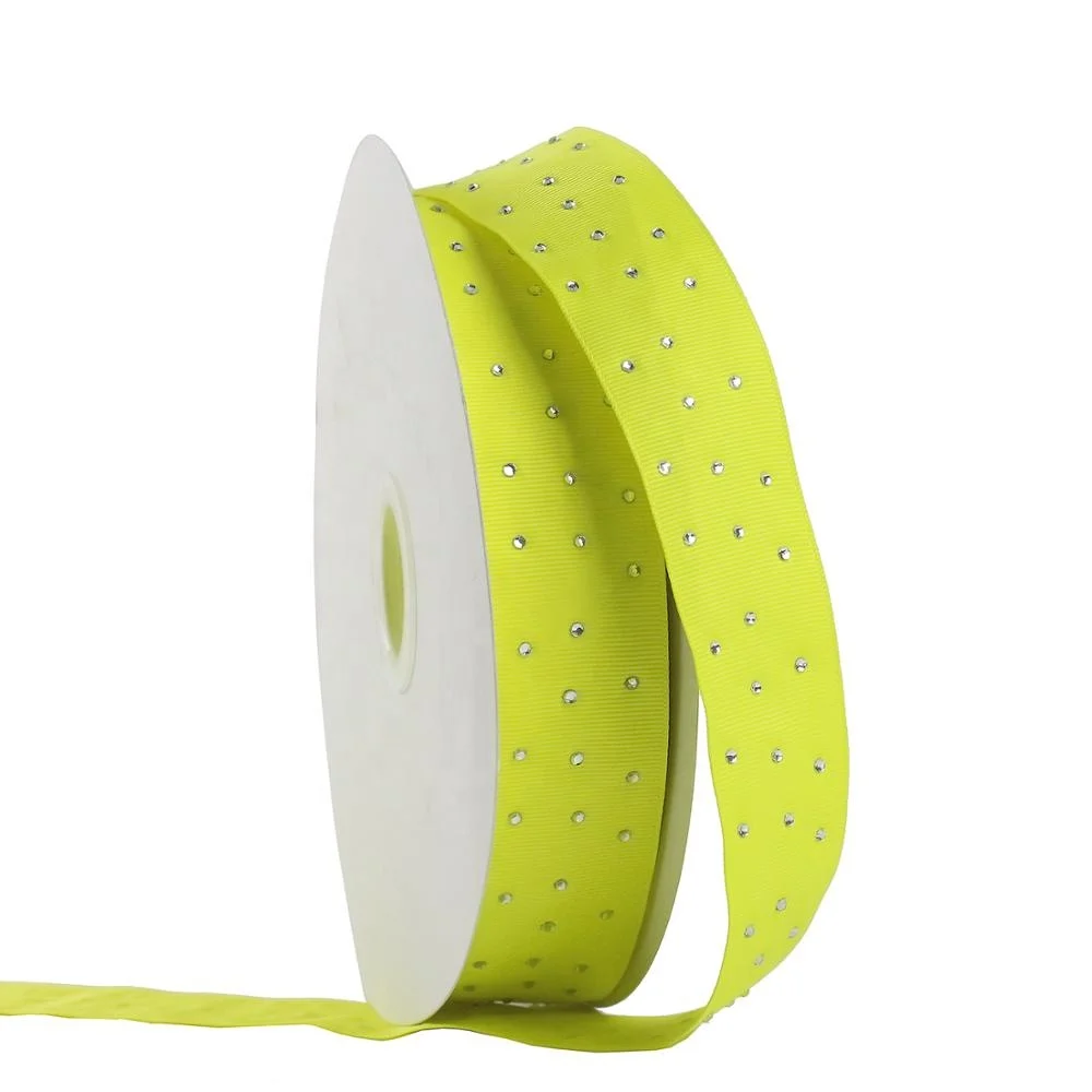New design 38mm solid 4mm silver rhinestone printed grosgrain ribbon