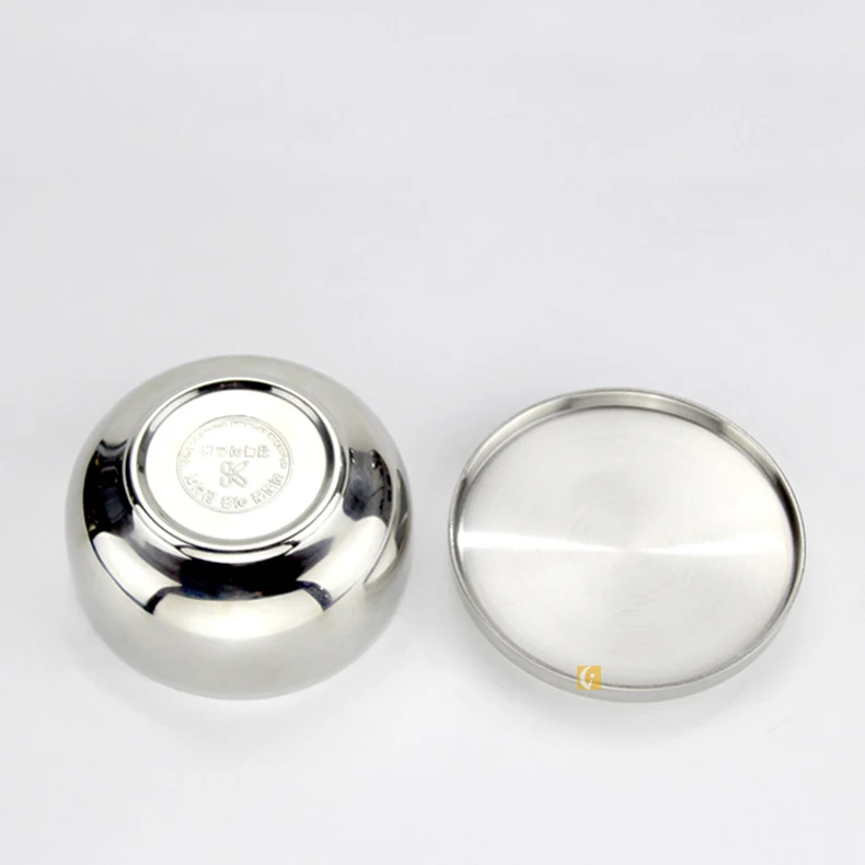 
High quality Stainless steel Double layer with cover Korean bowl Soup /kimchi/10.5cm Rice bowl 
