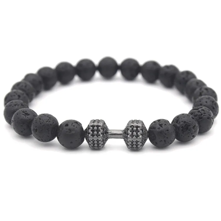 FITLatest fashion dumbbell bracelet accessories Wholesale Handmade Natural Stone Bead Gym Dumbbell Bracelet for Men