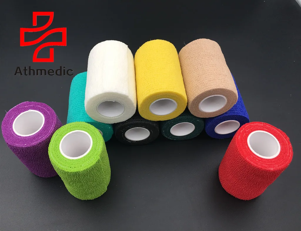 2023 Athmedic Спорт Китай лошадь Водонепроницаемая эластичная качественная латексная когезионная повязка загар самоклеящаяся повязка