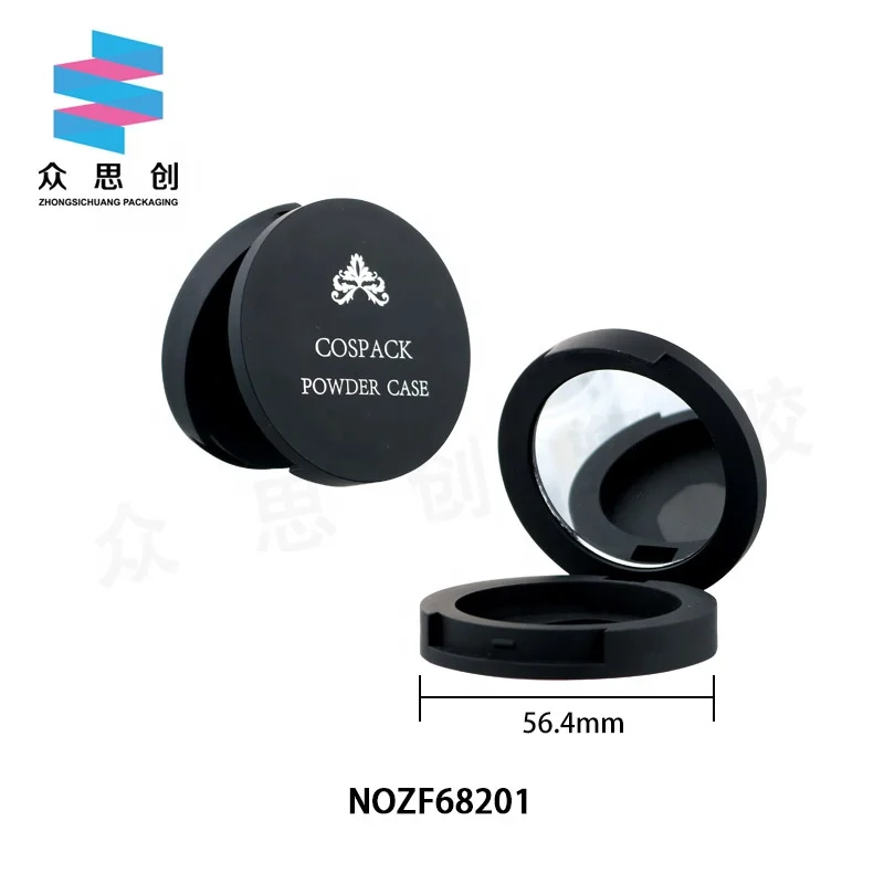 wholesale matte black empty round cosmetic pressed powder container soft touch custom compact powder blush packaging with mirror