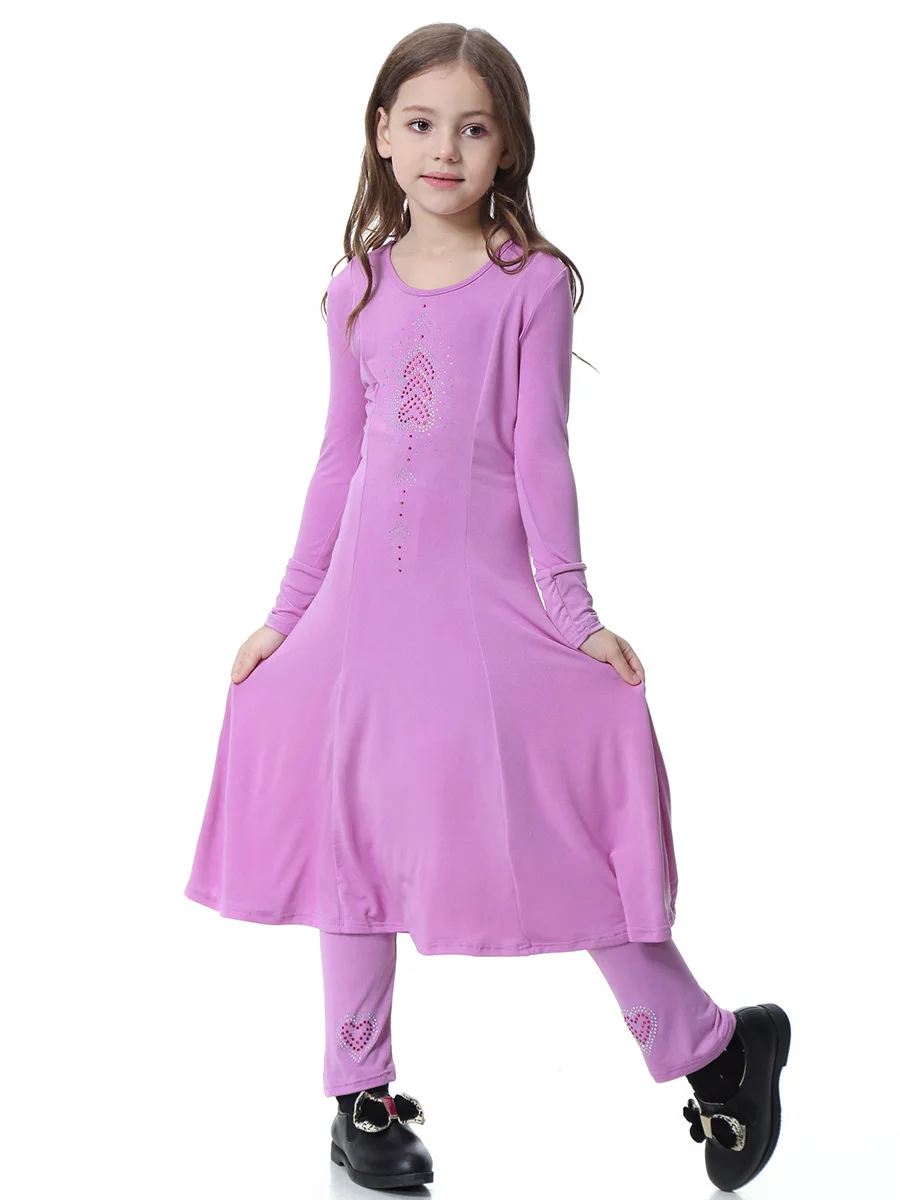 Wholesale simple style dress for muslim girls muslim clothes with dress and pants