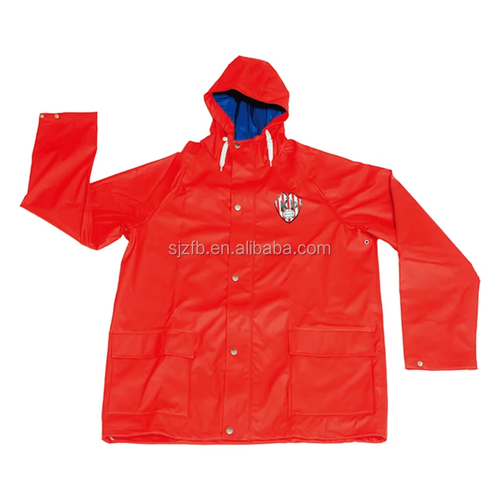 Simple Comfortable Red PU raincoat with vent hole and Logo