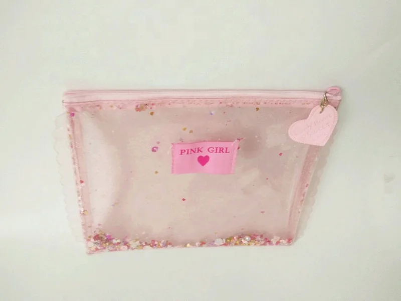 Customized  Mini fashion Glitter Clear Zipper PVC Cute Girl Beauty cosmetic  Bag