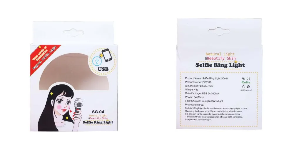 Selfie Ring Light Rechargeable Portable Clip-on Selfie Fill Light with 36 LED for Smart Phone Photography Camera Video