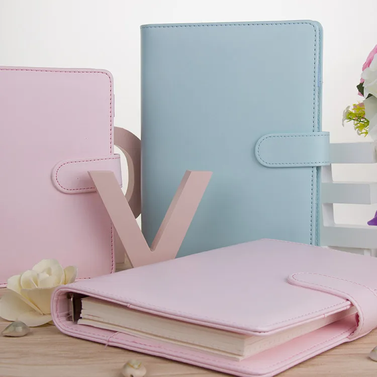Fine classic macaron PU leather 6 rings binder spiral notebook agenda planner organizer stationery A5