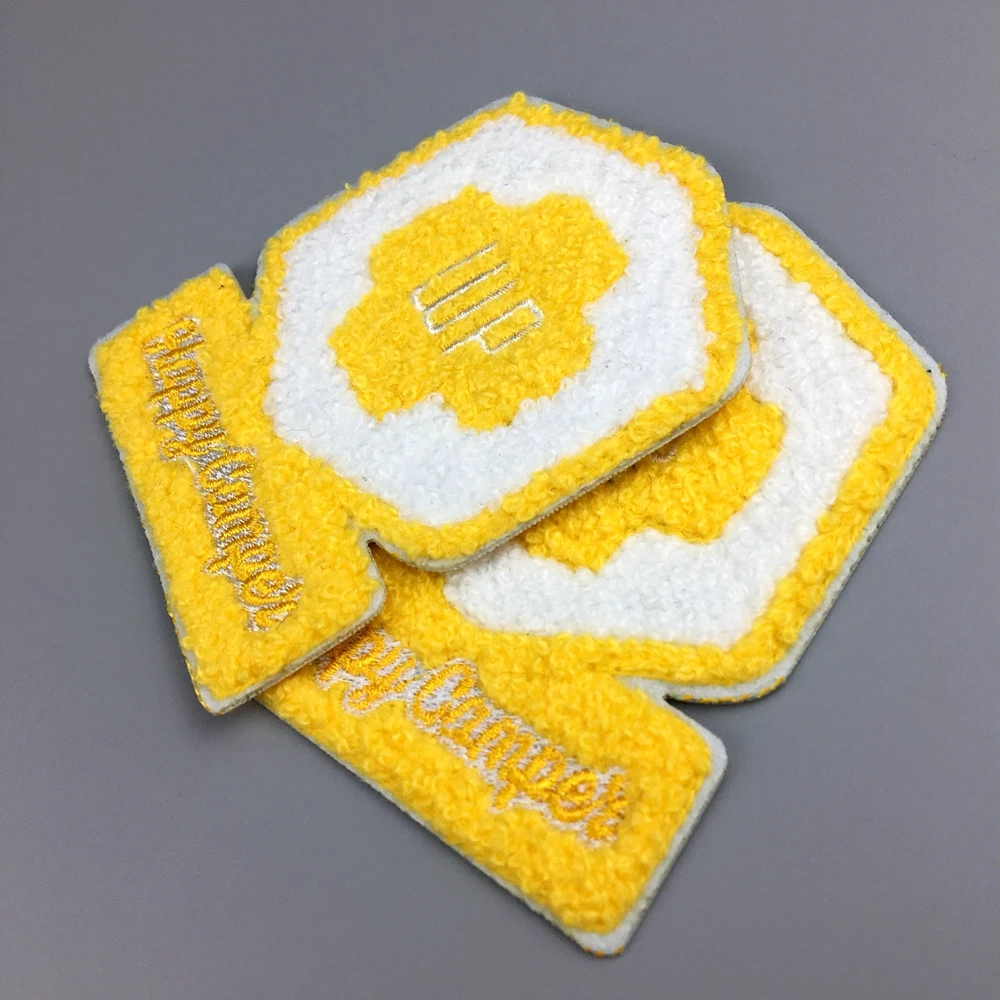 Wholesale iron on custom logo embroider embroidered towel chenille cute clothing custom patches embroidery