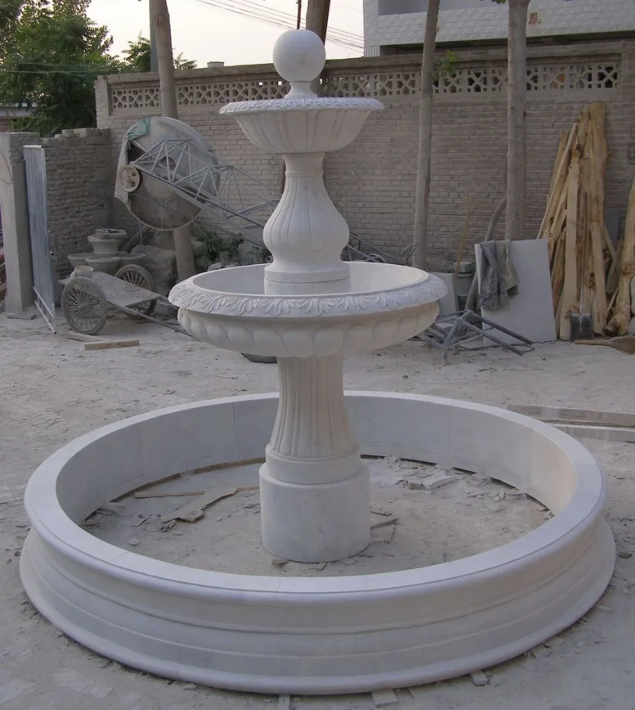White marble with pond design outdoor garden fountain sculpture