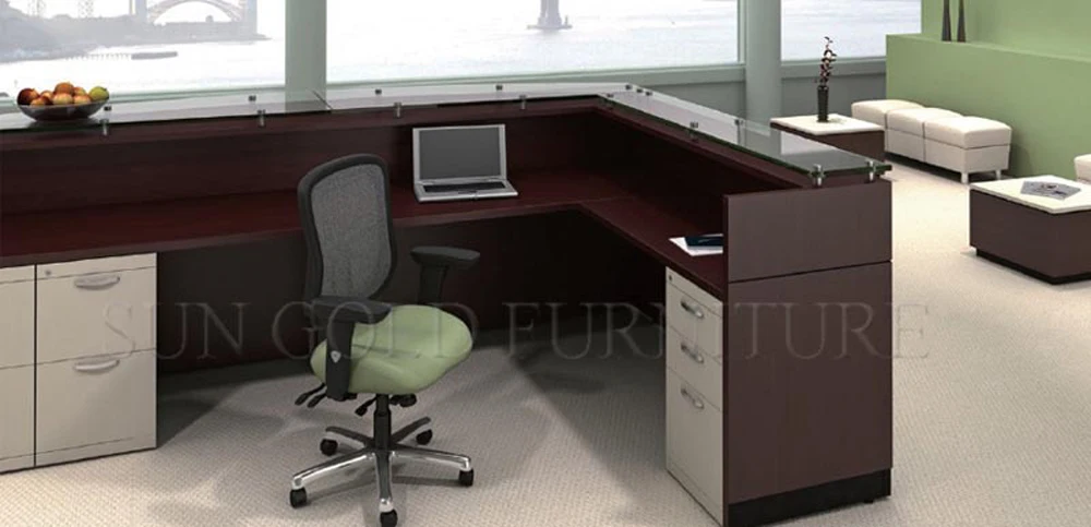 Modern wooden cashier office used reception desk