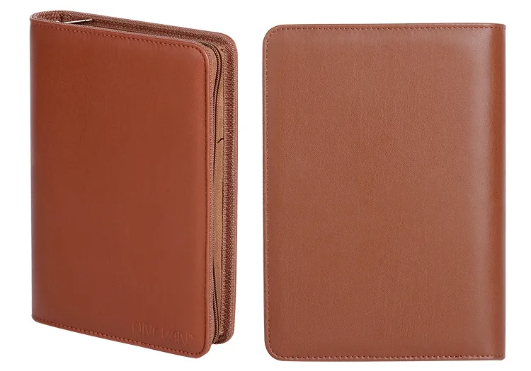 Zippered Leather Professional Business Men Portfolio 6 Ring Binder organizer