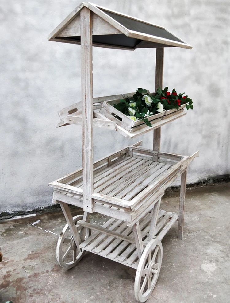Creative rural solid wood flower cart plants potted flower rack