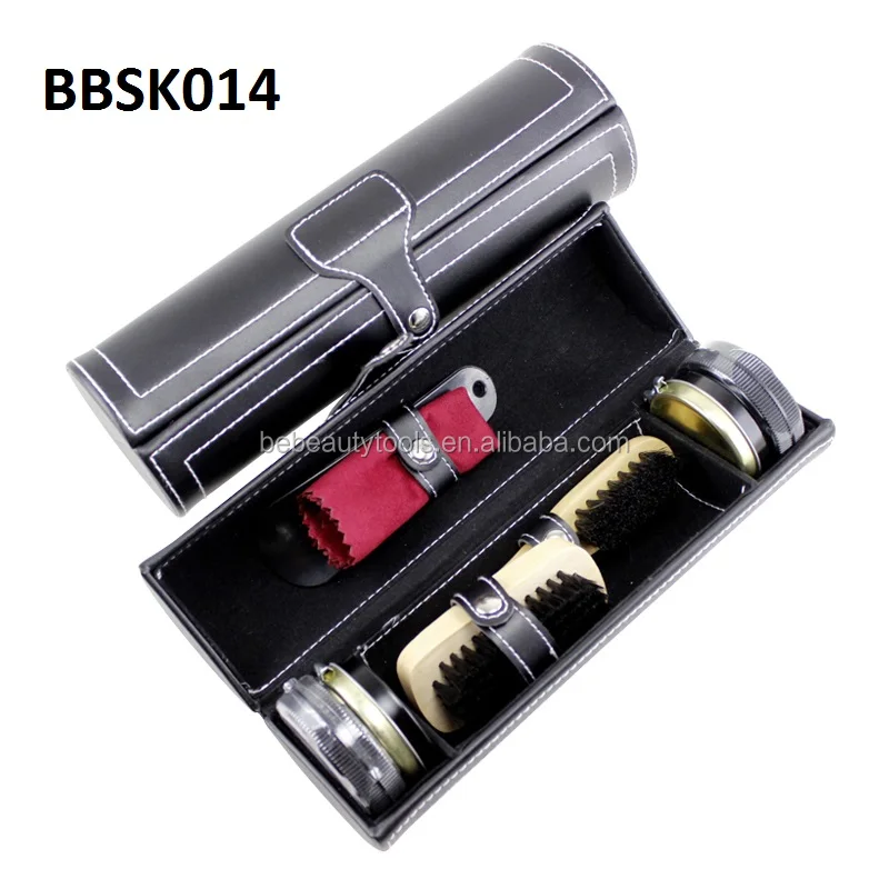 Travel long size shoe shine kit in leather case