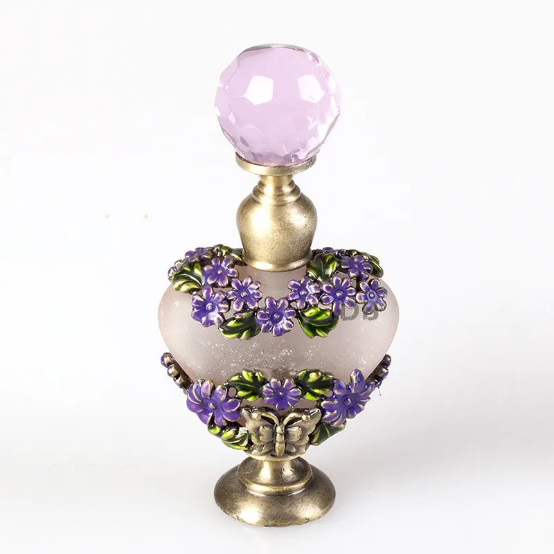 5ml Metal Flower Mini Perfume Frosted Oil Bottle Empty Pink Heart Glass Essential oil Refillable Decorative Bottles#58816,58783