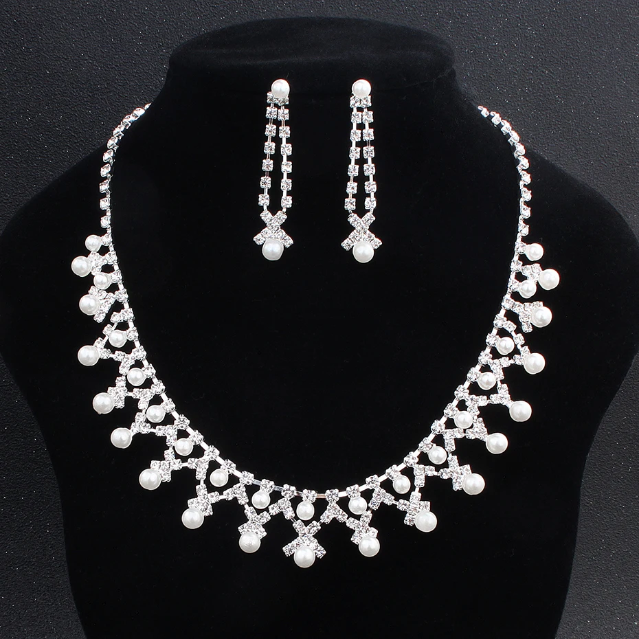 Full Rhinestones Wedding Earrings and Necklace Set Bridal Wedding Jewelry Accessories Sets For Women