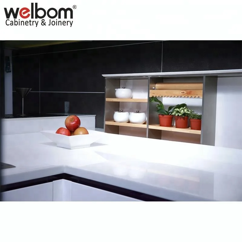 Italian Luxury Handless High Gloss HDF Lacquered Paint Cabinet Kitchen Miami