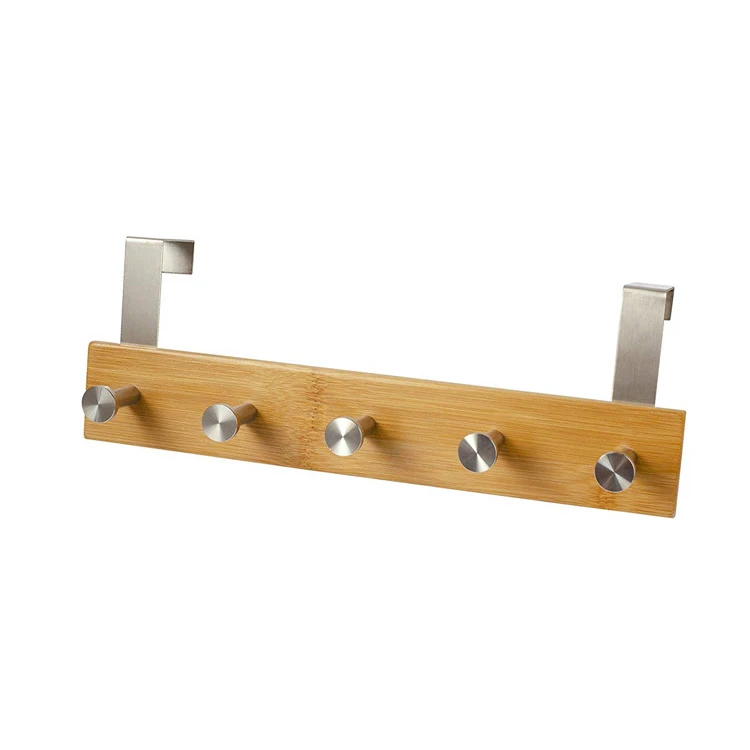Wooden Shelf Coat Mount Sliding 5-hook Rack Stainless Steel Wall Towel Hook