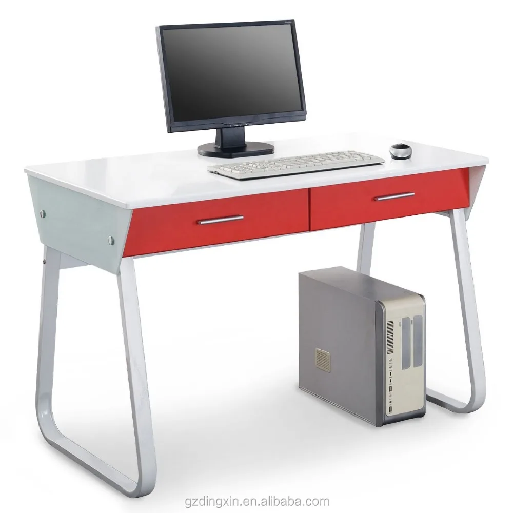 Metal glass computer desk with two drawers computer table make red two drawer office desk (DX-A108)
