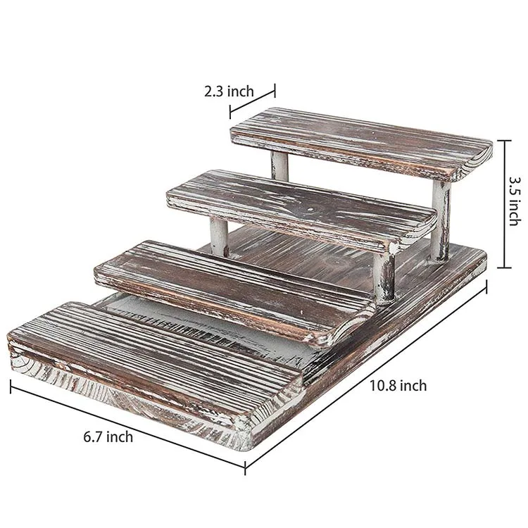 4-Tier Rustic Torched Wood Sunglasses Display Stand