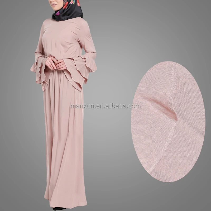 Удобное светло-розовое платье макси с длинными рукавами и рюшами, мусульманская одежда, исламский джилбаб, оптовая продажа в Китае, платье, платье