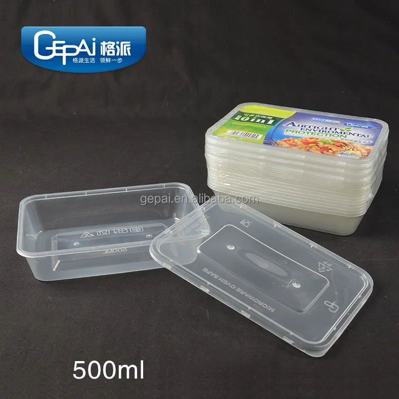 Wholesale 500ml Plastic Disposable Food Packaging Box Rectangle   PP Juice Snacks Baby Food Cake Lunch Candy Salad Sushi