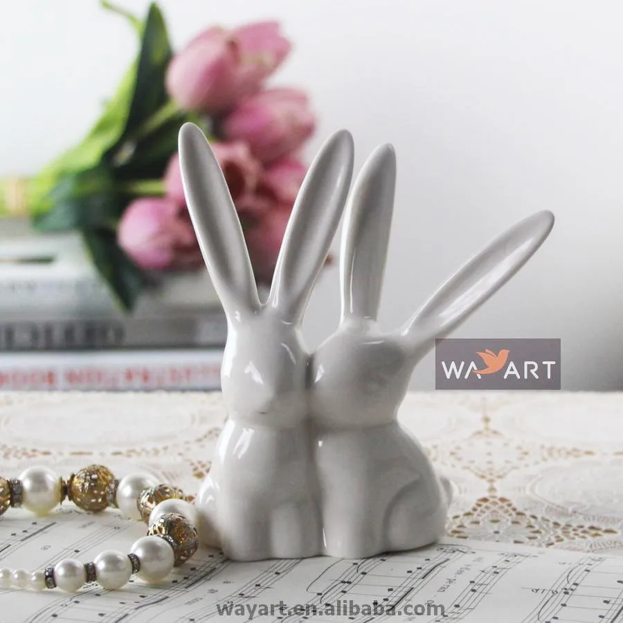 Lovely Ceramic Rabbit Ring Holder Jewelry Box