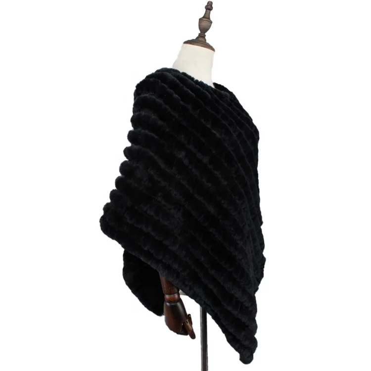 
Factory Wholesale Knitted Faux Fur Poncho Female Fake Rex Rabbit Fur Thick Shawl 