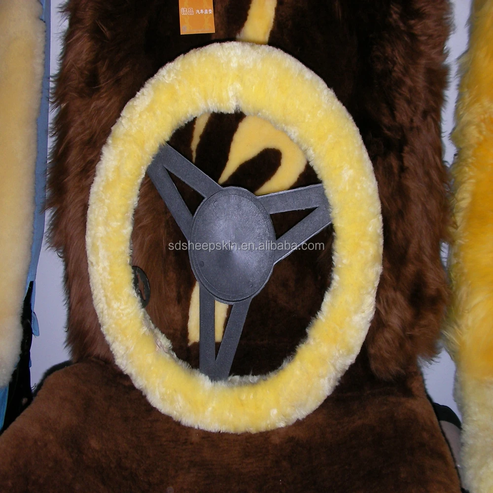 Real sheep fur soft wool steering wheel cover