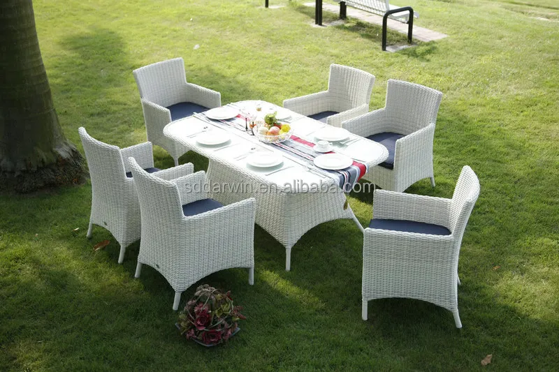 Villa Dining Room Set 6-Seater Rattan Chair and Dining Table for Outdoor Hotel Park or Garden Patio Furniture