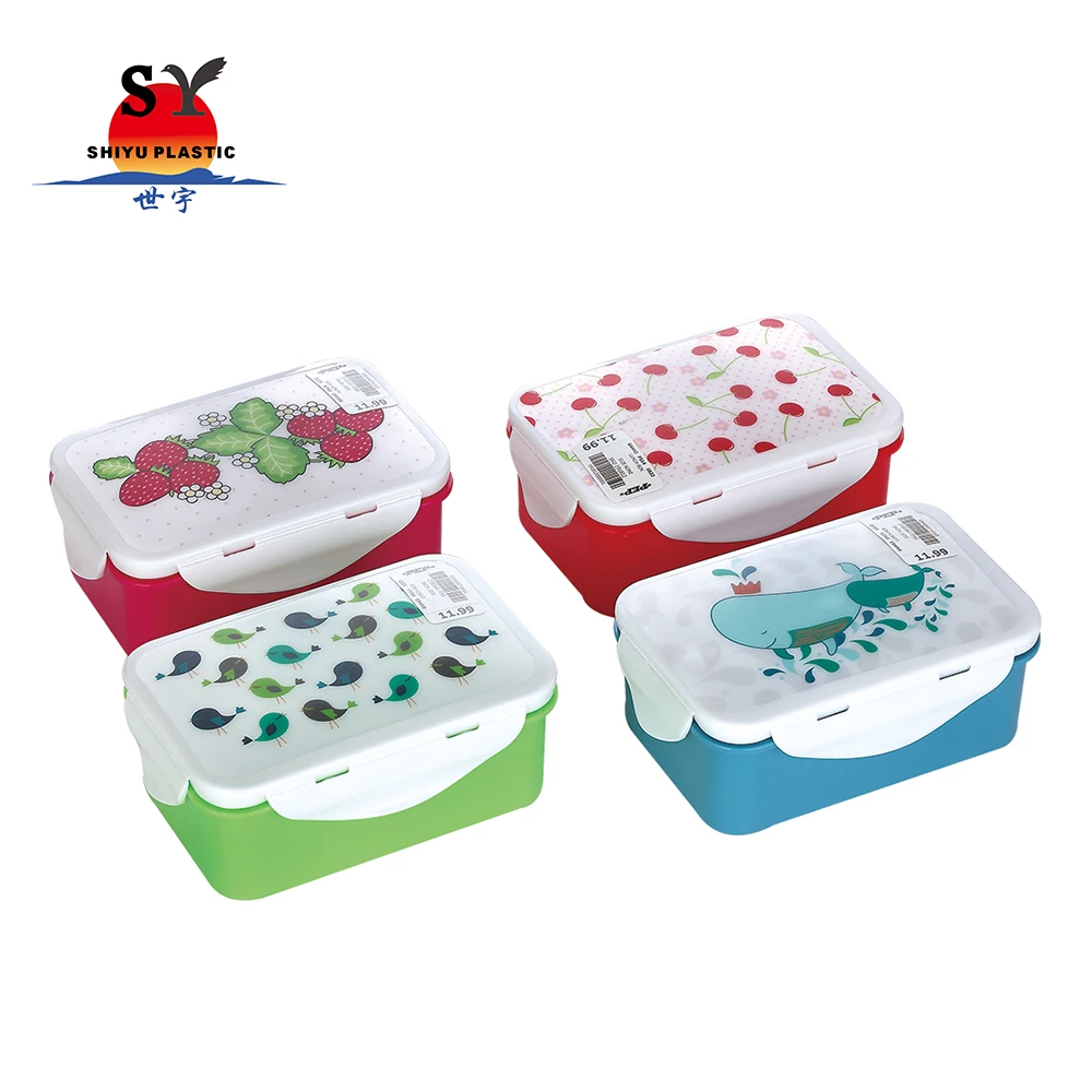 High quality customized plastic rectangle lunch box hot food warmer leakproof lockable school cartoon lunch box for kids