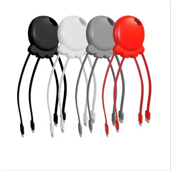 
Octopus Design TPE Flat Power Bank 3 in 1 USB Mobile Phone Multi Charging Cable USB Micro Type C 8 Pin 