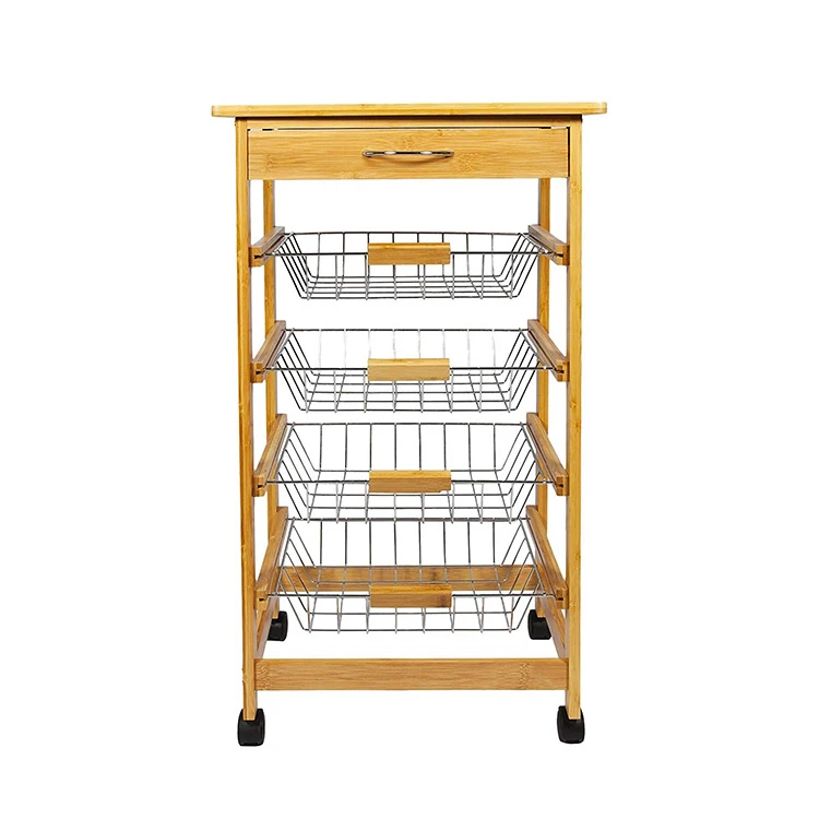 4 Layers One Lawyer Factory Outlet Hand Truck Mobile Trolley Kitchen Island Cart Mobile Foodcart Design bamboo organizer