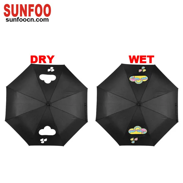 Watermark wet appearance magic color changing rain 3 fold umbrella